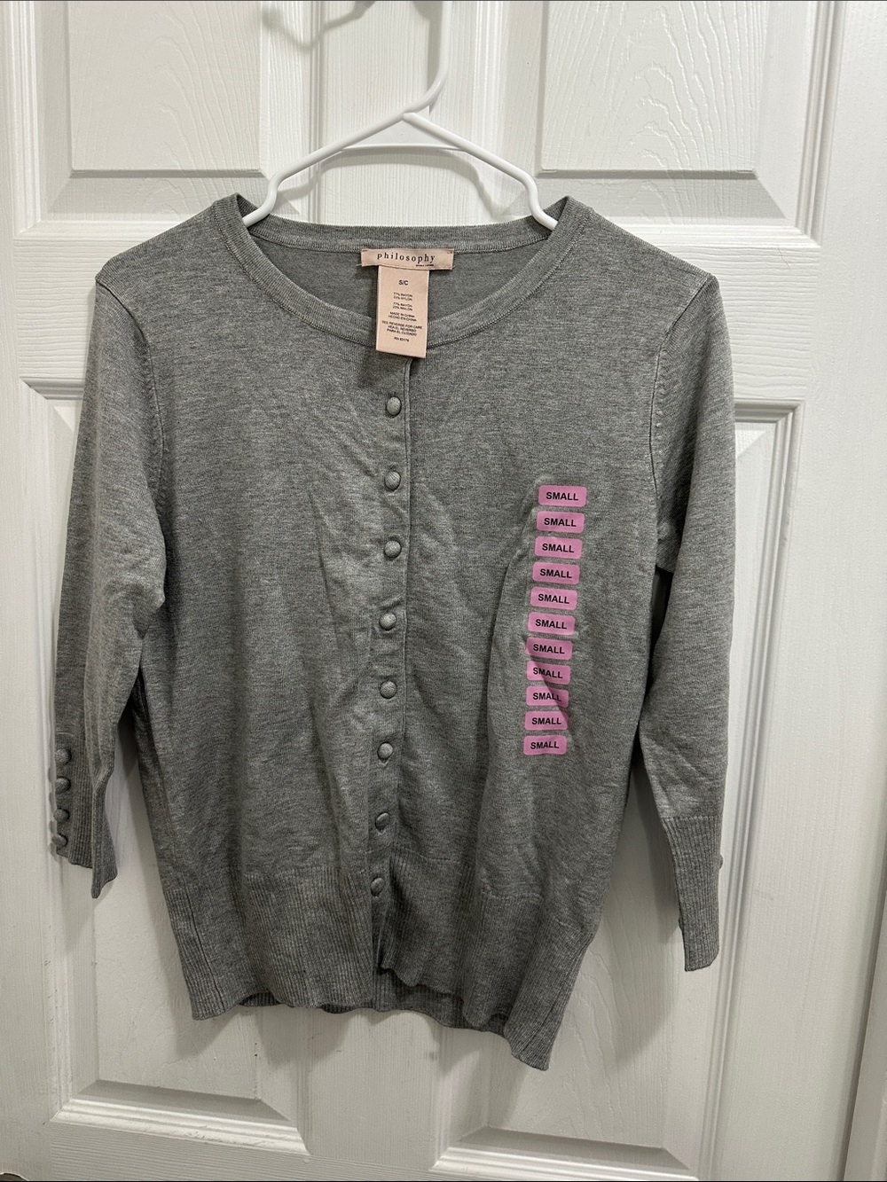 Philosophy Gray Button-Front Crewneck Cardigan
